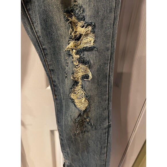 MNML Jeans Mens Sz 28 Distressed Destroyed Button Fly Slim grunge streetwear New - Picture 7 of 14